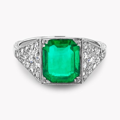 Edwardian Octagonal Cut 1.80ct Emerald and Diamond Ring