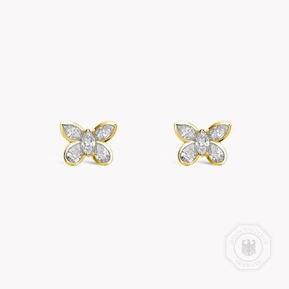 Butterfly Diamond Stud Earrings 0.90ct in Yellow Gold