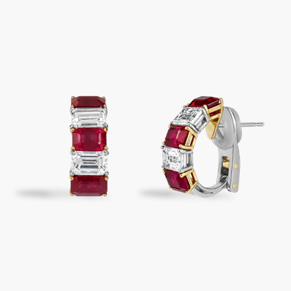 Octagonal Cut 7.63ct Ruby and Diamond Earrings