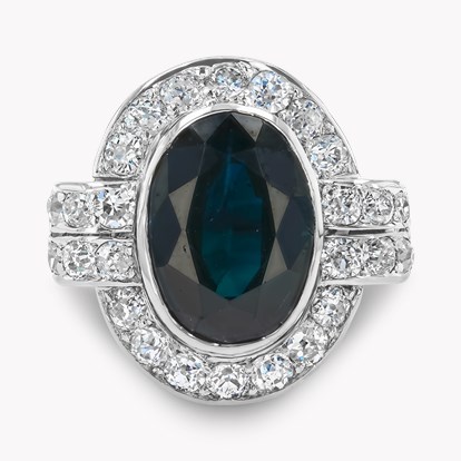 Oval Cut Sapphire and Diamond Cluster Ring