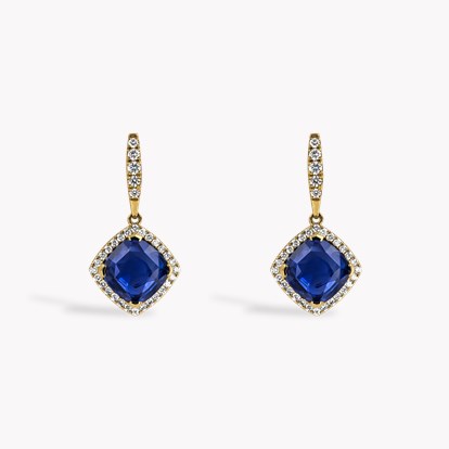 Madagascan 2.37ct Sapphire and Diamond Cluster Drop Earrings in 18ct Yellow Gold