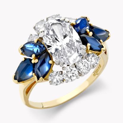 1980s Diamond and Sapphire Cluster Ring 2.00ct in Platinum and 18ct Yellow Gold