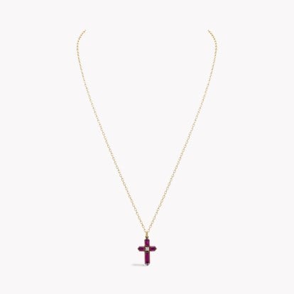 Victorian Bullet Cut Garnet and Diamond Cross Pendant