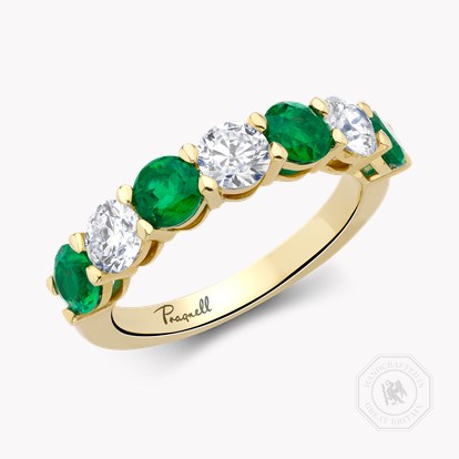 Seven Stone Emerald and Diamond Ring 2.10ct in 18ct Yellow Gold