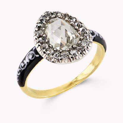 Georgian 0.86ct Diamond and Enamel Cluster Ring in Silver & 18ct Yellow Gold
