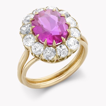 Victorian Pink Burmese Sapphire Cluster Ring 4.17ct in Yellow Gold