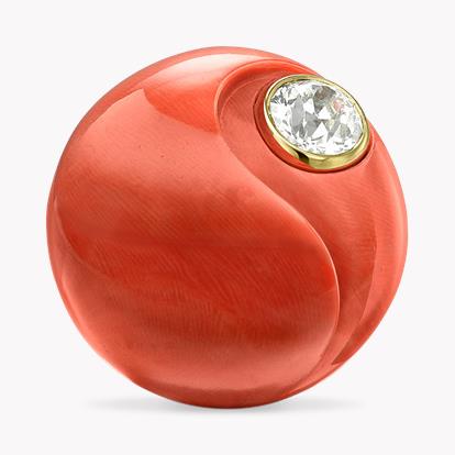 Art Deco Sterlé Coral & Diamond Ring