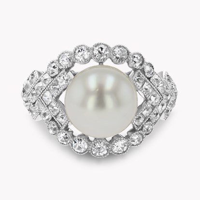 Edwardian Cartier Natural Saltwater Pearl and Diamond Ring