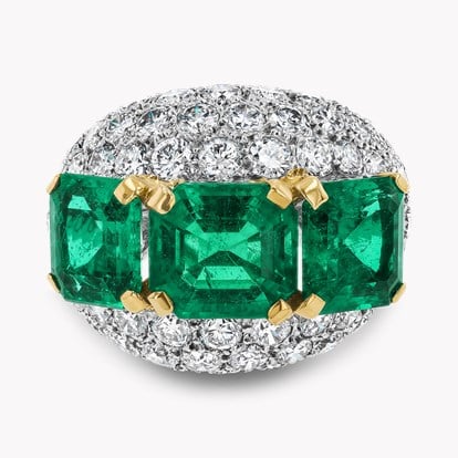 Retro Cartier 7.991ct Colombian Emerald and Diamond Bombé Ring