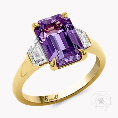 4.52ct Sri Lankan Violet Sapphire and Diamond Three Stone Ring in 18ct Yellow Gold and Platinum