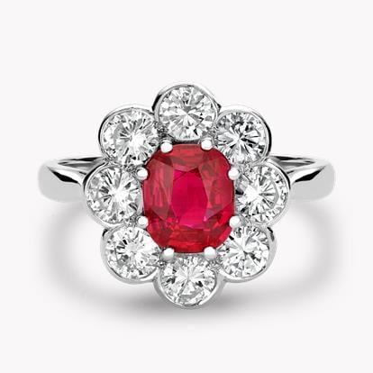 Contemporary 1.21ct Ruby and Diamond Cluster Ring