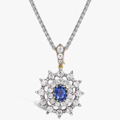 Victorian Sapphire & Diamond Brooch/Pendant 8.41ct in 18ct White and Yellow Gold