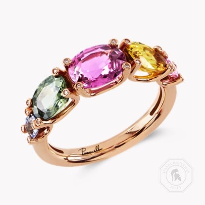 Rainbow Fancy Sapphire Five Stone Ring 4.22ct in 18ct Rose Gold