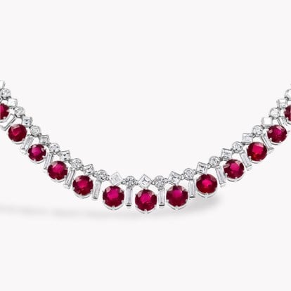 Masterpiece Brilliant Cut 39.04ct Burma Ruby and Diamond Necklace