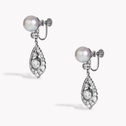 Edwardian Pearl and Old Cut Diamond Drop Earrings