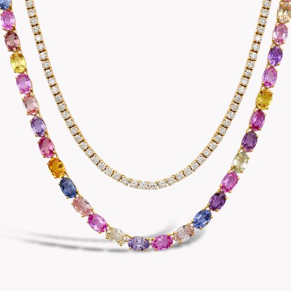 Rainbow Fancy Sapphire and Diamond Two-Row Necklace