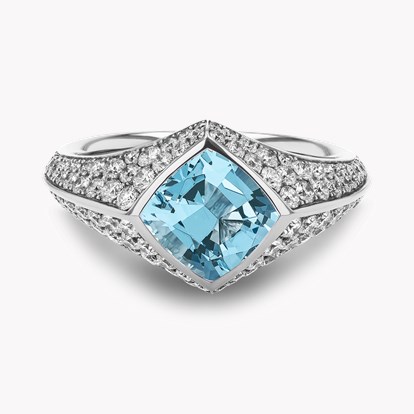 Square Cut 1.30ct Aquamarine and Diamond Ring