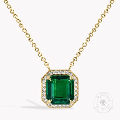 Octagonal Cut 3.13ct Zambian Emerald and Diamond Pendant