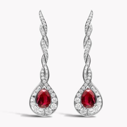 Masterpiece Burmese Ruby & Diamond Drop Earrings 3.30ct in Platinum