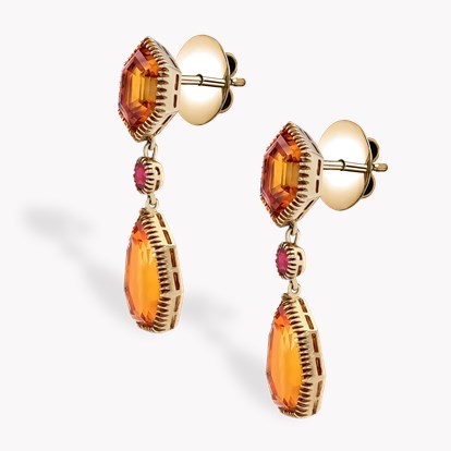 Hexagonal Cut 26.81ct Verdura Citrine and Garnet Byzantine Drop Earrings