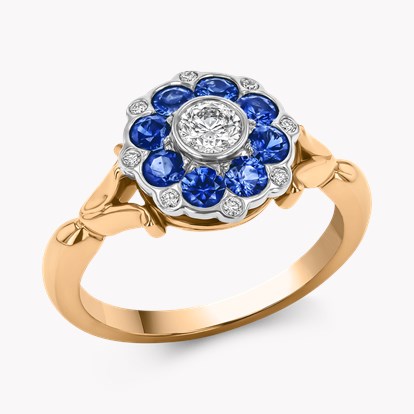Brilliant Cut Sapphire and Diamond Cluster Ring