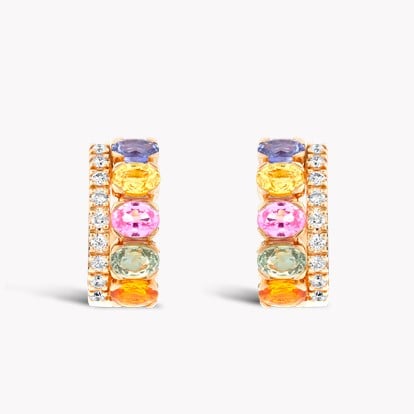 Rainbow Sapphire & Diamond Hoop Earrings