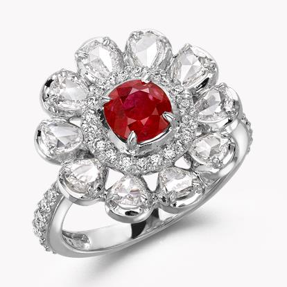 Cushion Cut Ruby Ring 0.96ct in White Gold