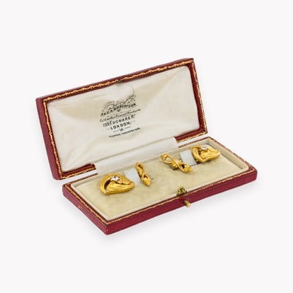 Edwardian Textured Gold and Old Cut Diamond Cufflinks