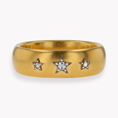 Rose Cut Diamond Star Motif Bangle in 18ct Yellow Gold and Silver