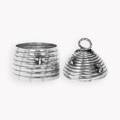 Victorian Silver Beehive Honey Pot with Glass Liner
