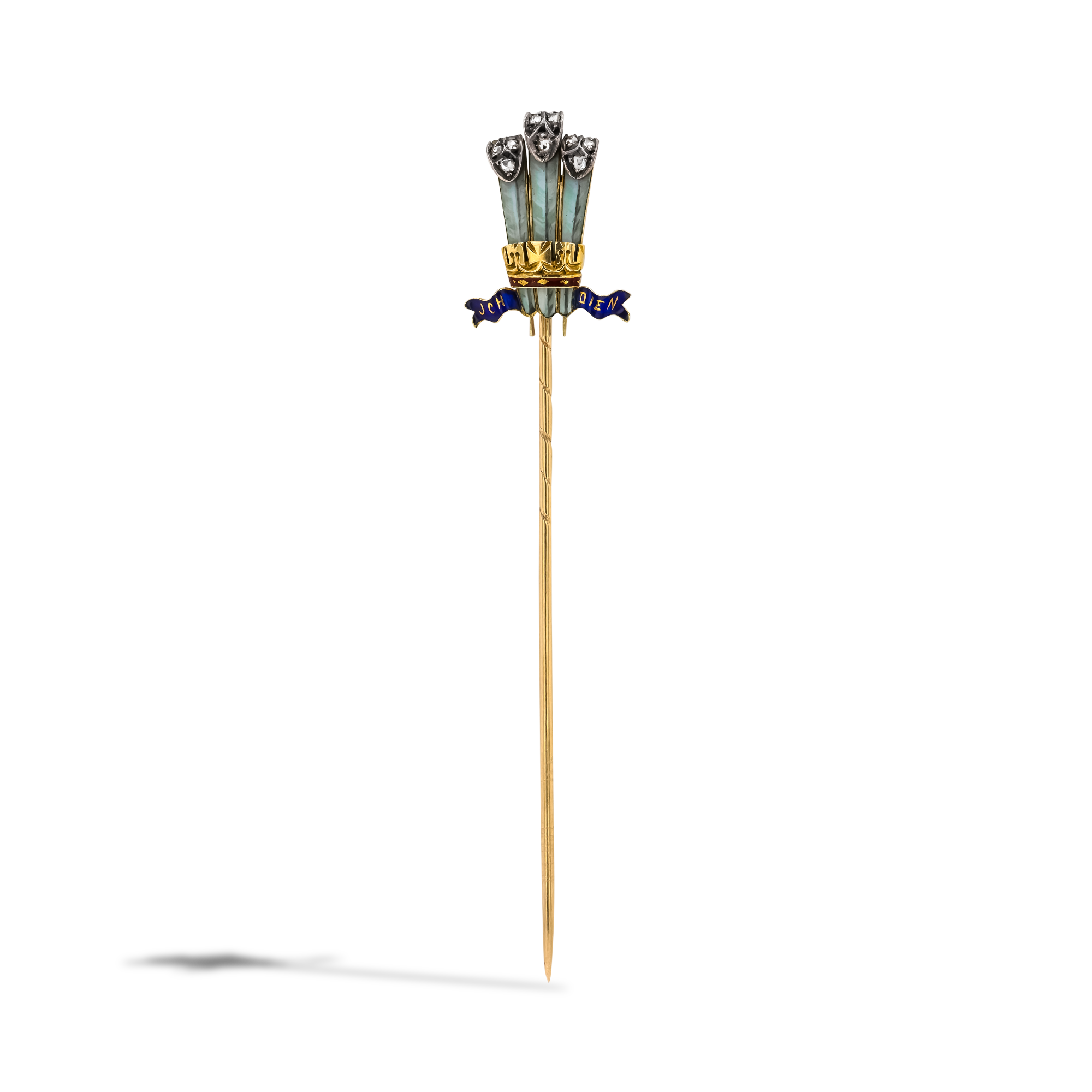 Prince of Wales Heraldic Badge Stick Pin Rose Cut, Claw Set_1