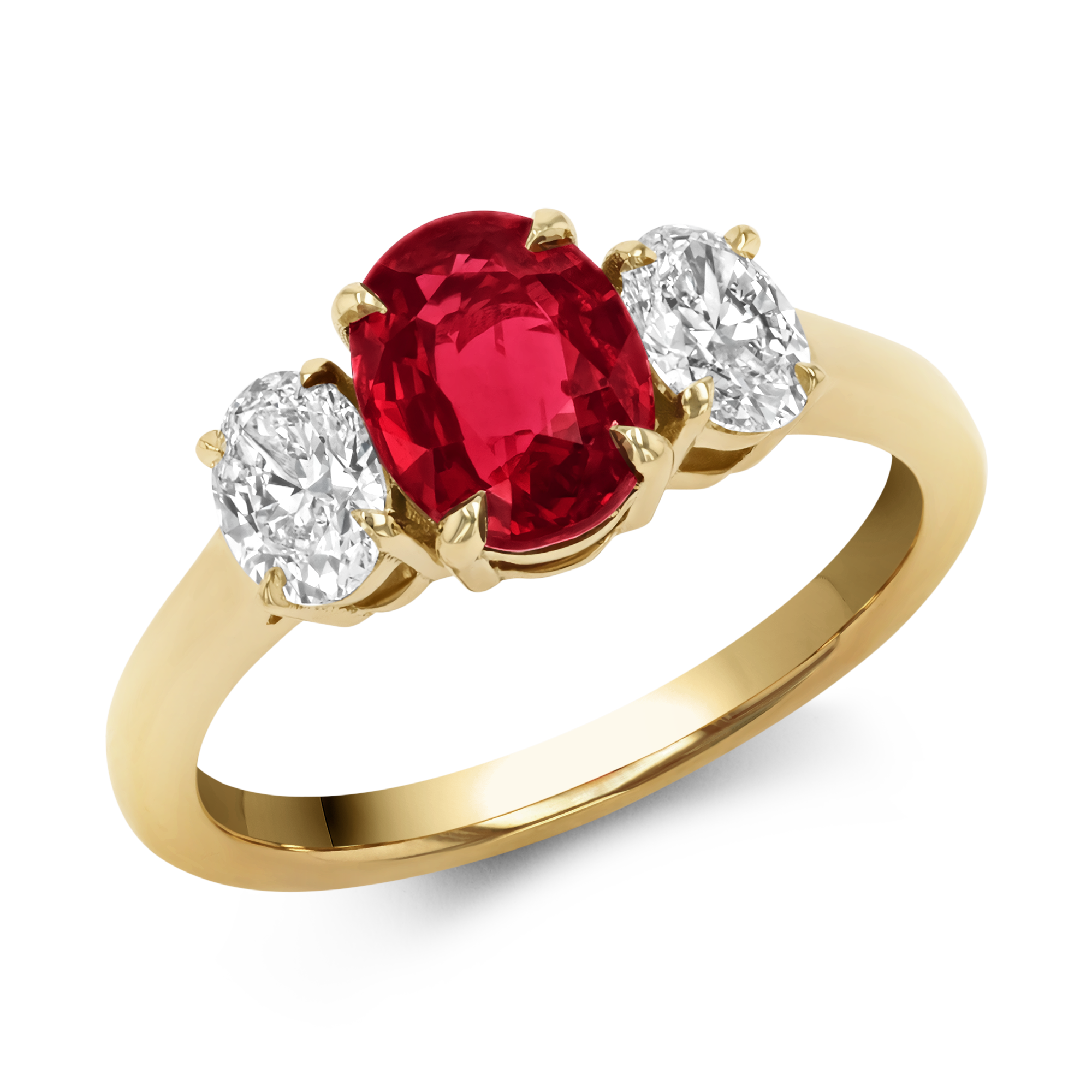Mozambique 1.53ct Ruby and Diamond Three Stone Ring Oval Cut, Claw Set_1