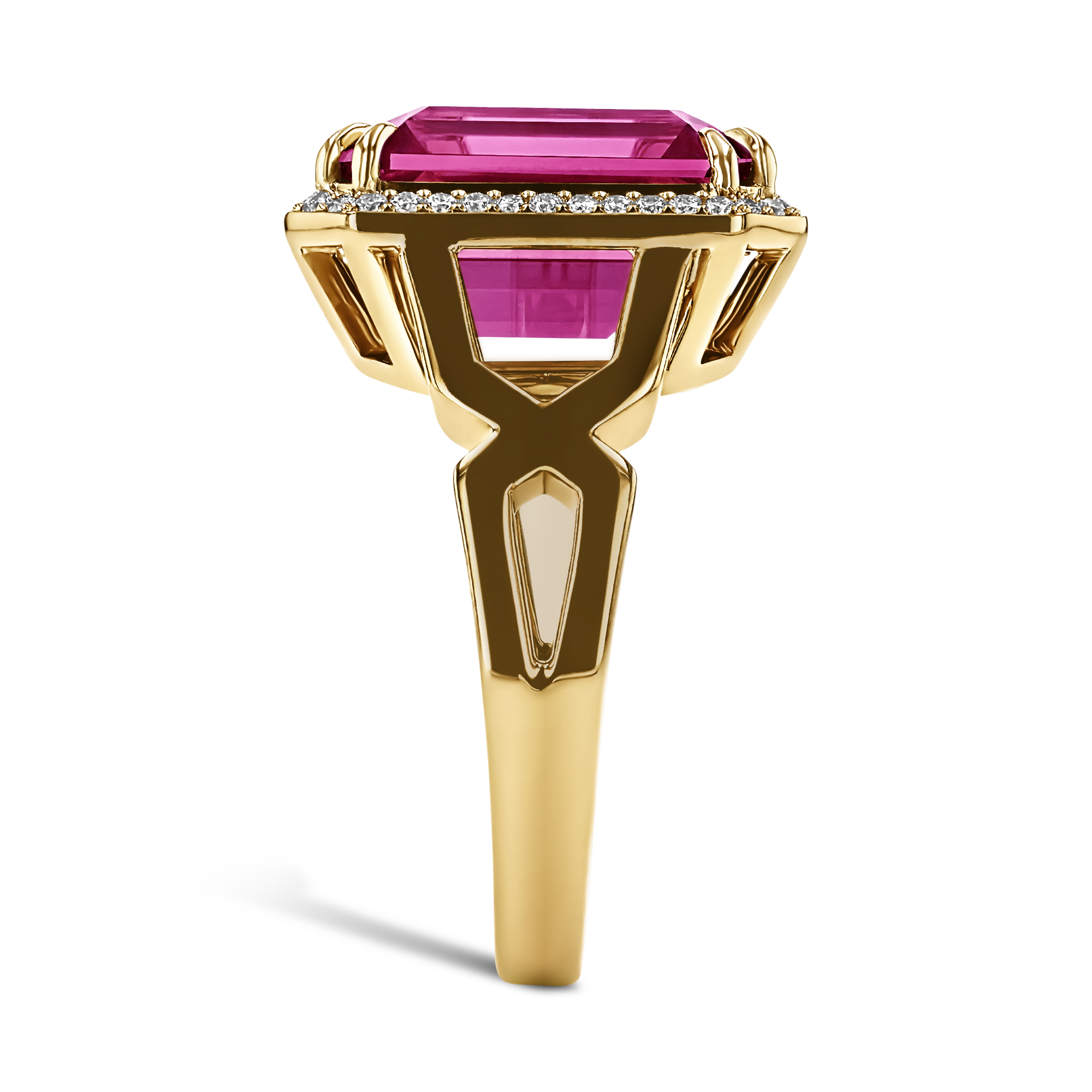 Pink Tourmaline and Diamond Ring Emerald Cut, Four Claw Set_4