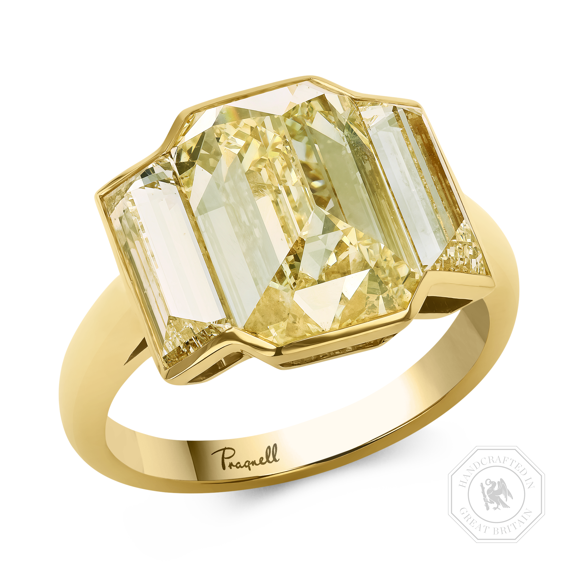Kingdom 5.25ct Inverted Emerald Cut Diamond Ring Emerald & Baguette Cut, Rubover Set_1