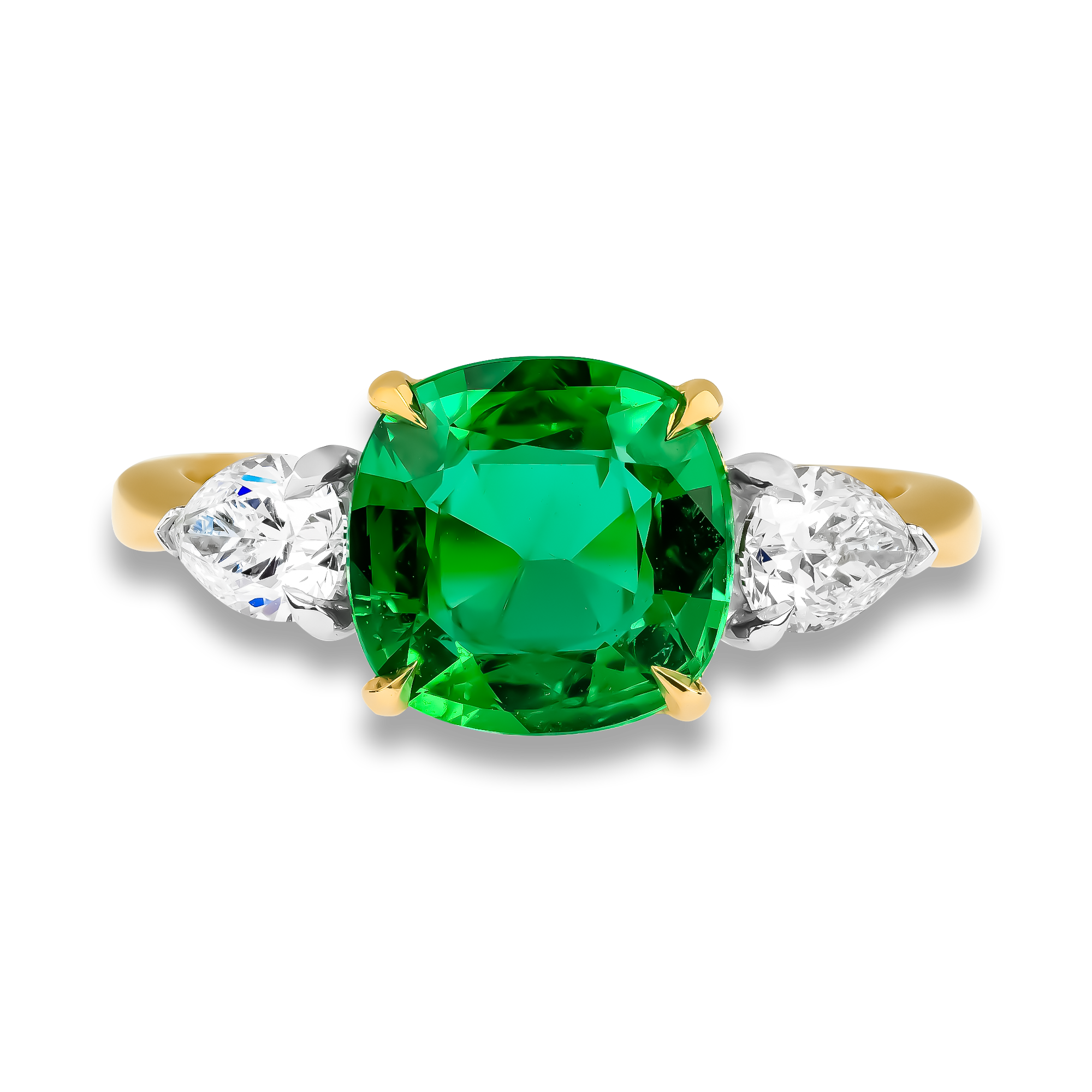 Cushion Cut 1.92ct Zambian Emerald and Diamond Ring Cushion Cut & Pear Shaped, Claw Set_2