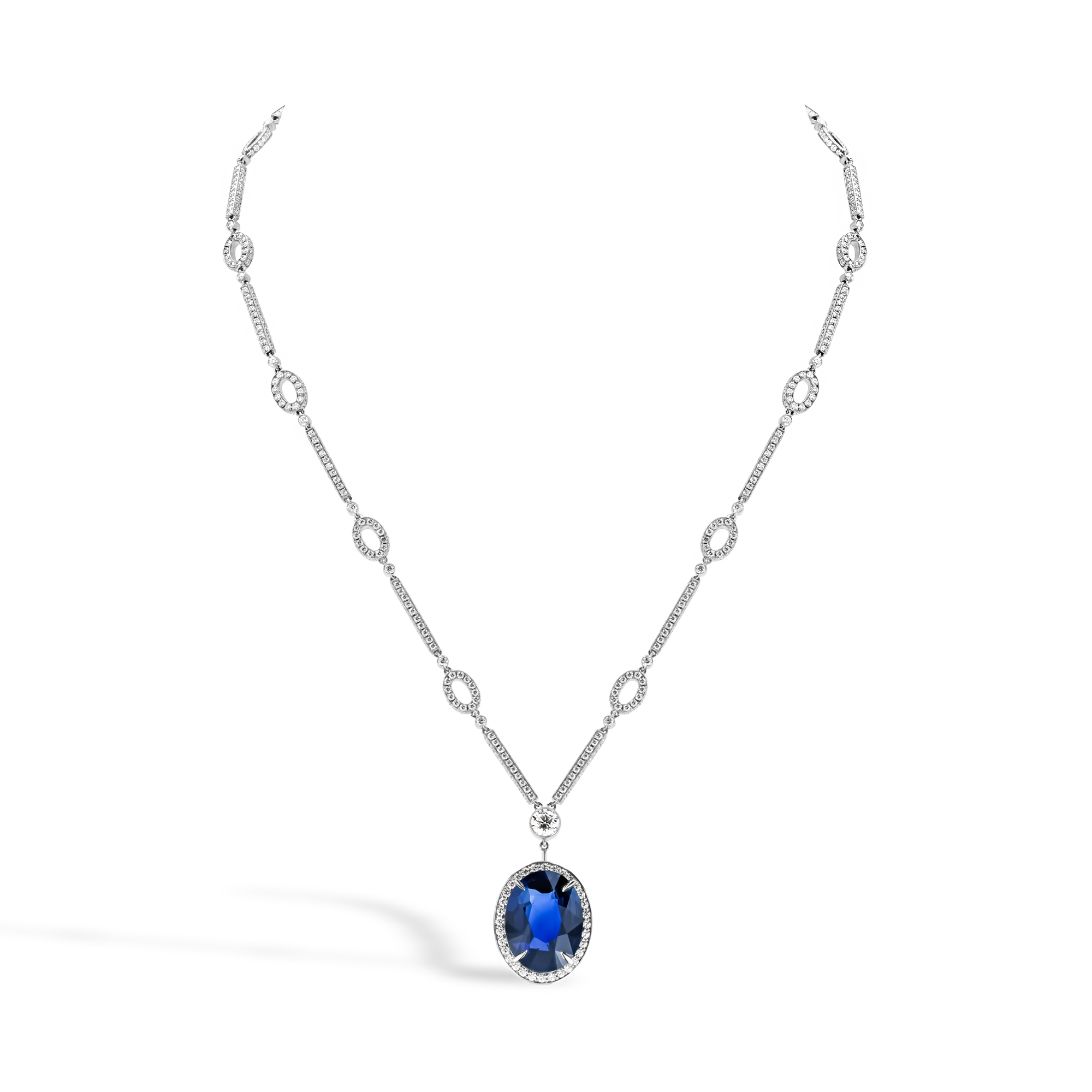 Masterpiece 11.03ct Sri-Lankan Sapphire and Diamond Cluster Pendant Oval Cut, Claw Set_2