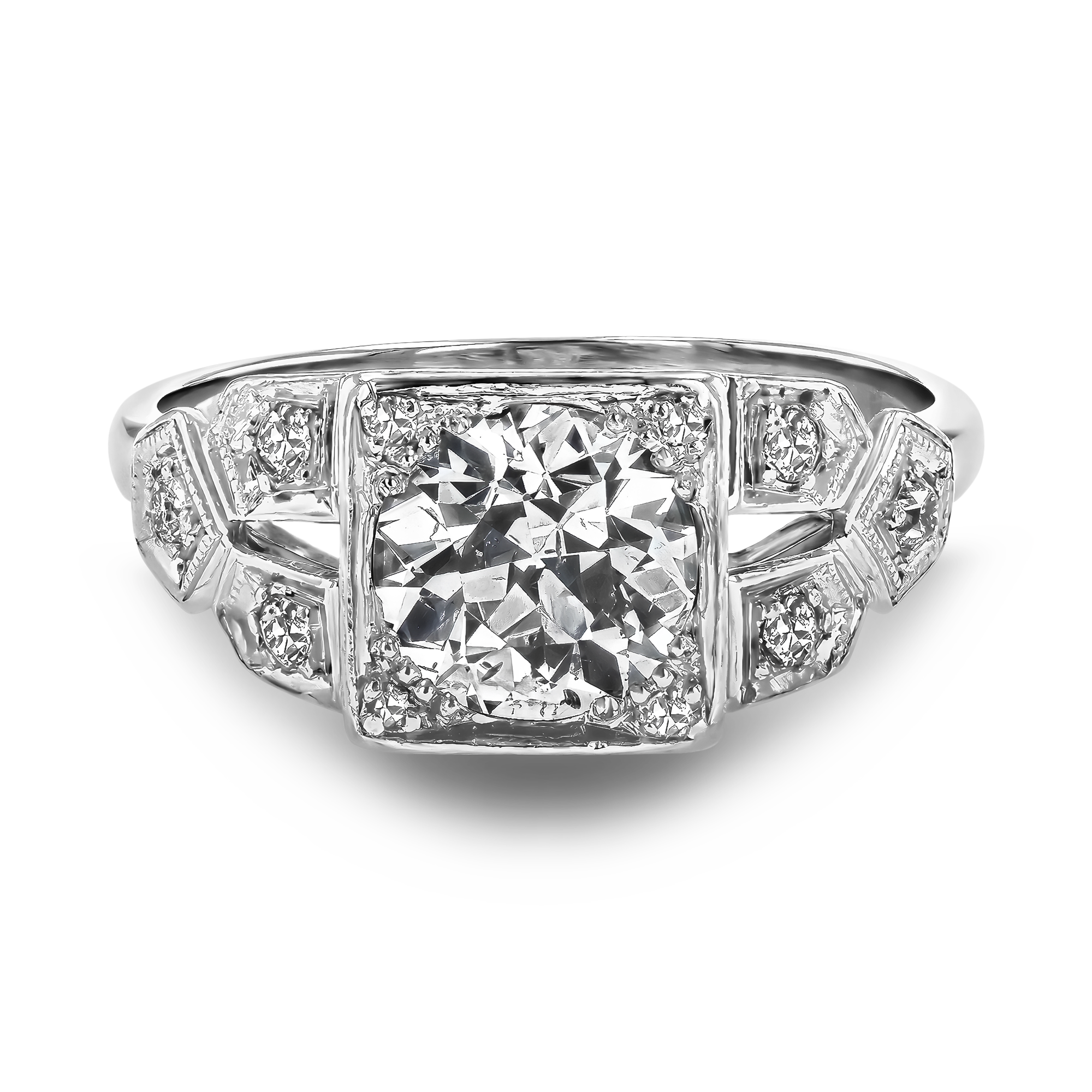 Art Deco Inspired 1.25ct Diamond Cluster Ring Brilliant Cut, Millegrain Set_2