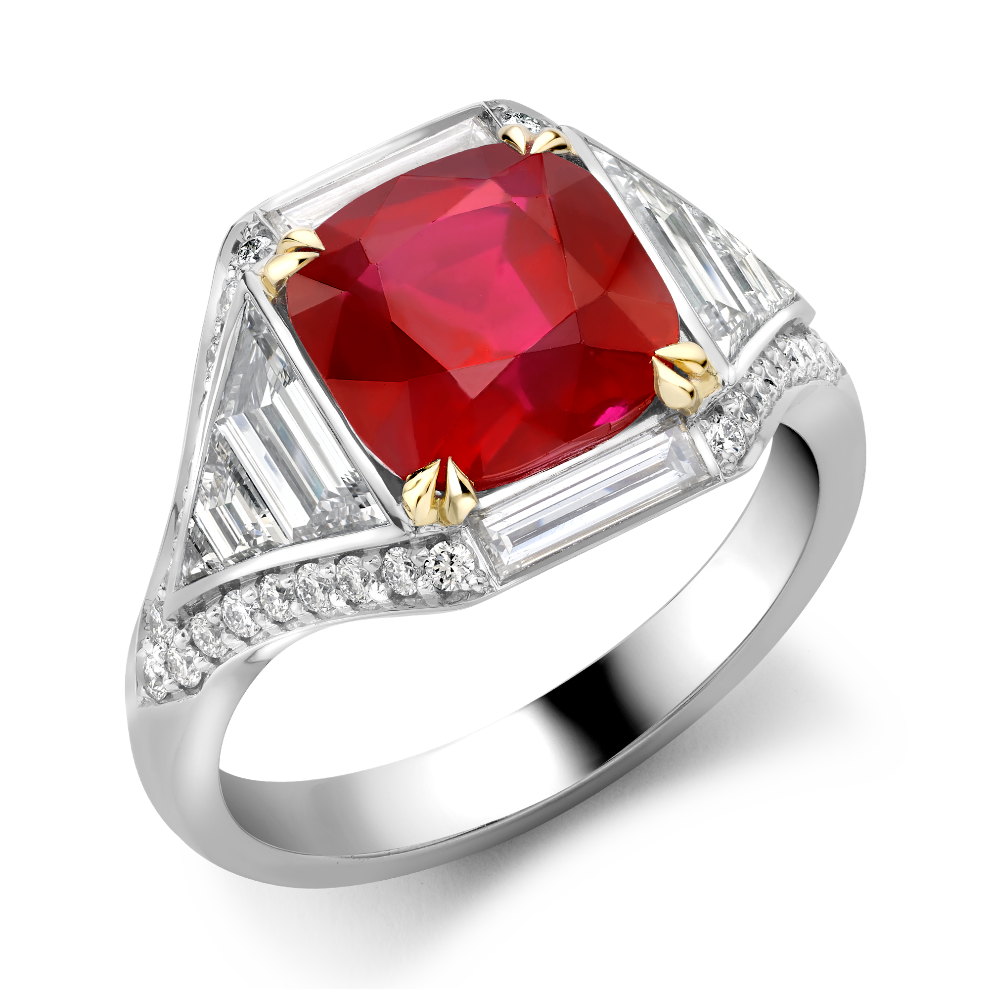 Masterpiece Astoria Setting Cushion Cut Burmese Ruby Ring Unheated with Diamond Surrounds_1