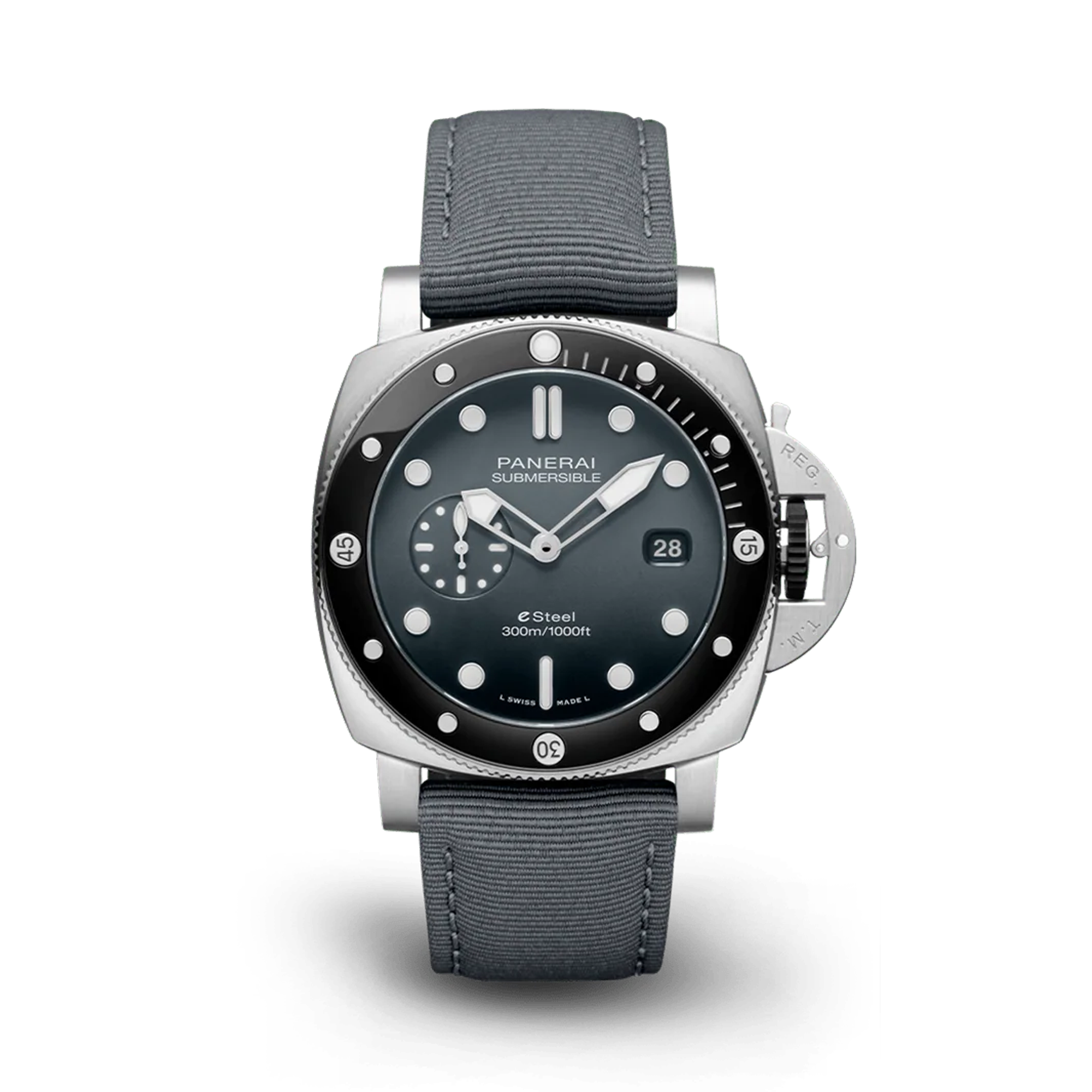 Panerai Submersible QuarantaQuattro ESteel™ Grigio Roccia 44mm, Grey Dial, Baton Numerals_1