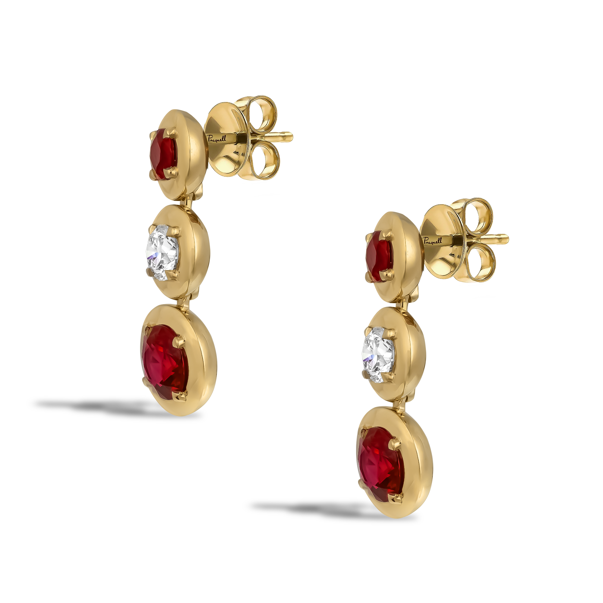 Skimming Stone 3.54ct Ruby and Diamond Earrings Brilliant cut, Claw set_2