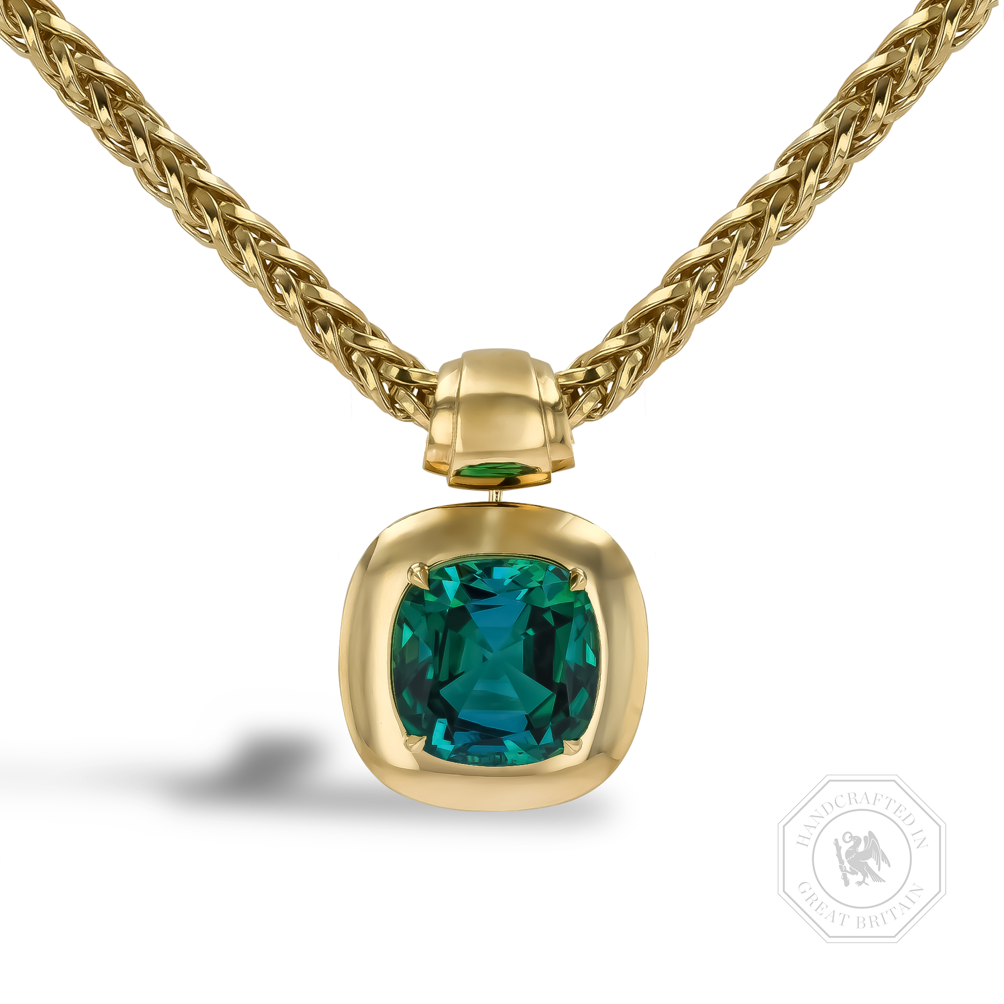 Masterpiece Portrait Setting 15.46ct Nigerian Tourmaline Pendant Cushion Modern Cut, Rubover Set_1
