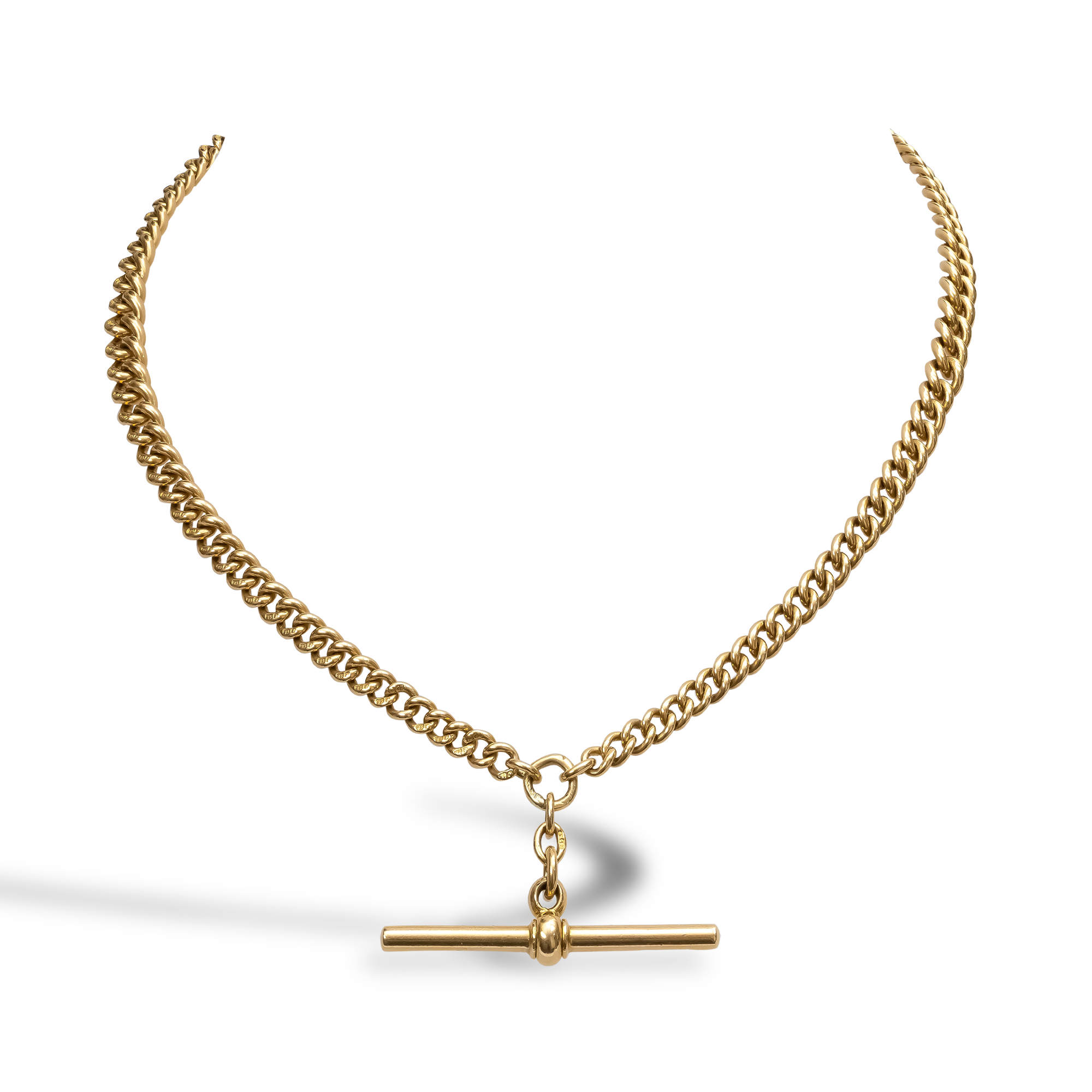 Gold Curb Link Chain T-Bar Pendant _1