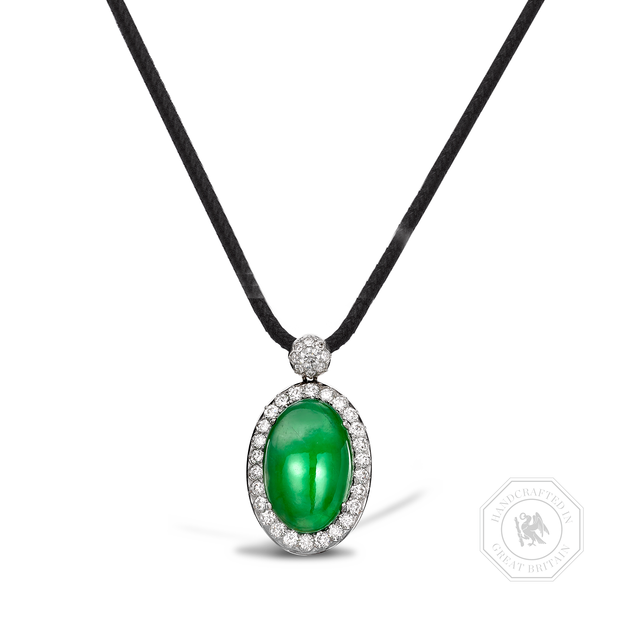Jadeite and Diamond Pendant Cabochon Jadeite Pendant, with Diamond Surround_1