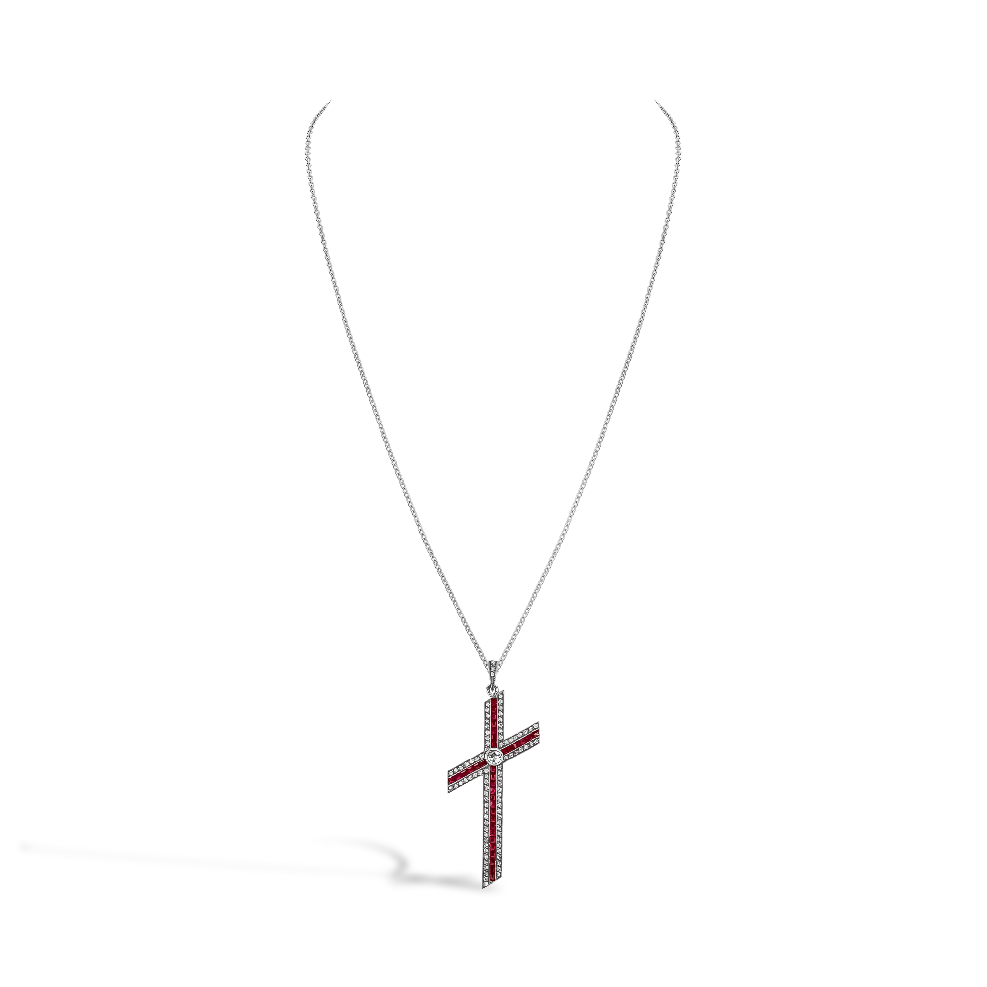 Edwardian Ruby Cross Pendant Old Cut, Millegrain Set_2