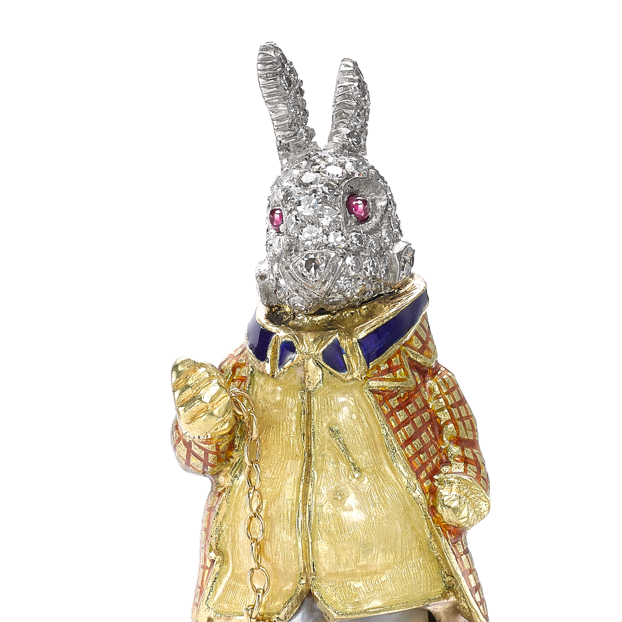 Edwardian Baroque Pearl Rabbit Brooch Rabbit Clip Brooch, with Diamond & Enamel_3