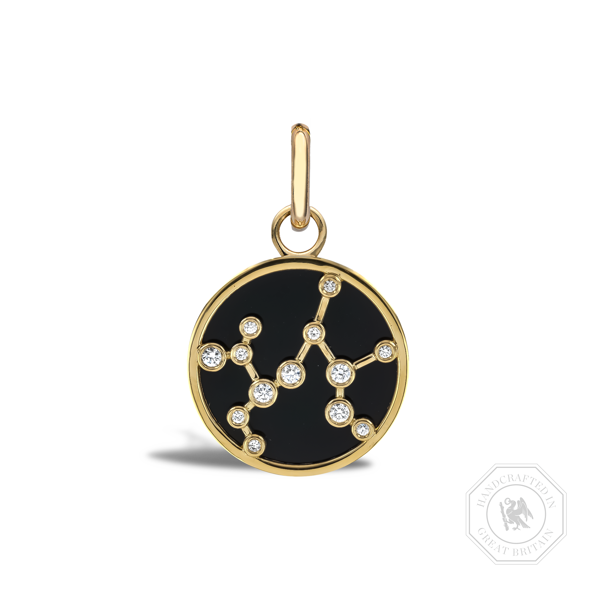 Constellation Diamond and Black Onyx Sagittarius Pendant Charm Brilliant Cut, Rubover Set_1