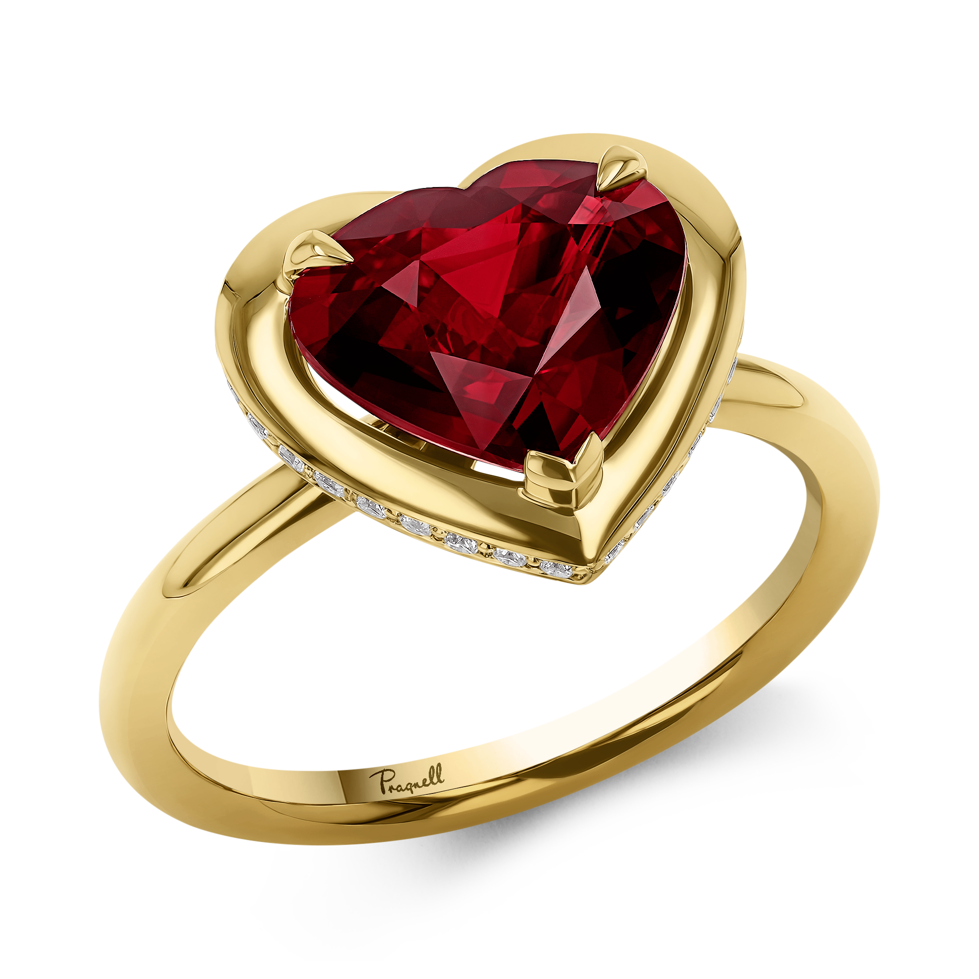Skimming Stone 3.01ct Heartshape Mozambique Ruby and Diamond Ring Heartshape, Claw set_1
