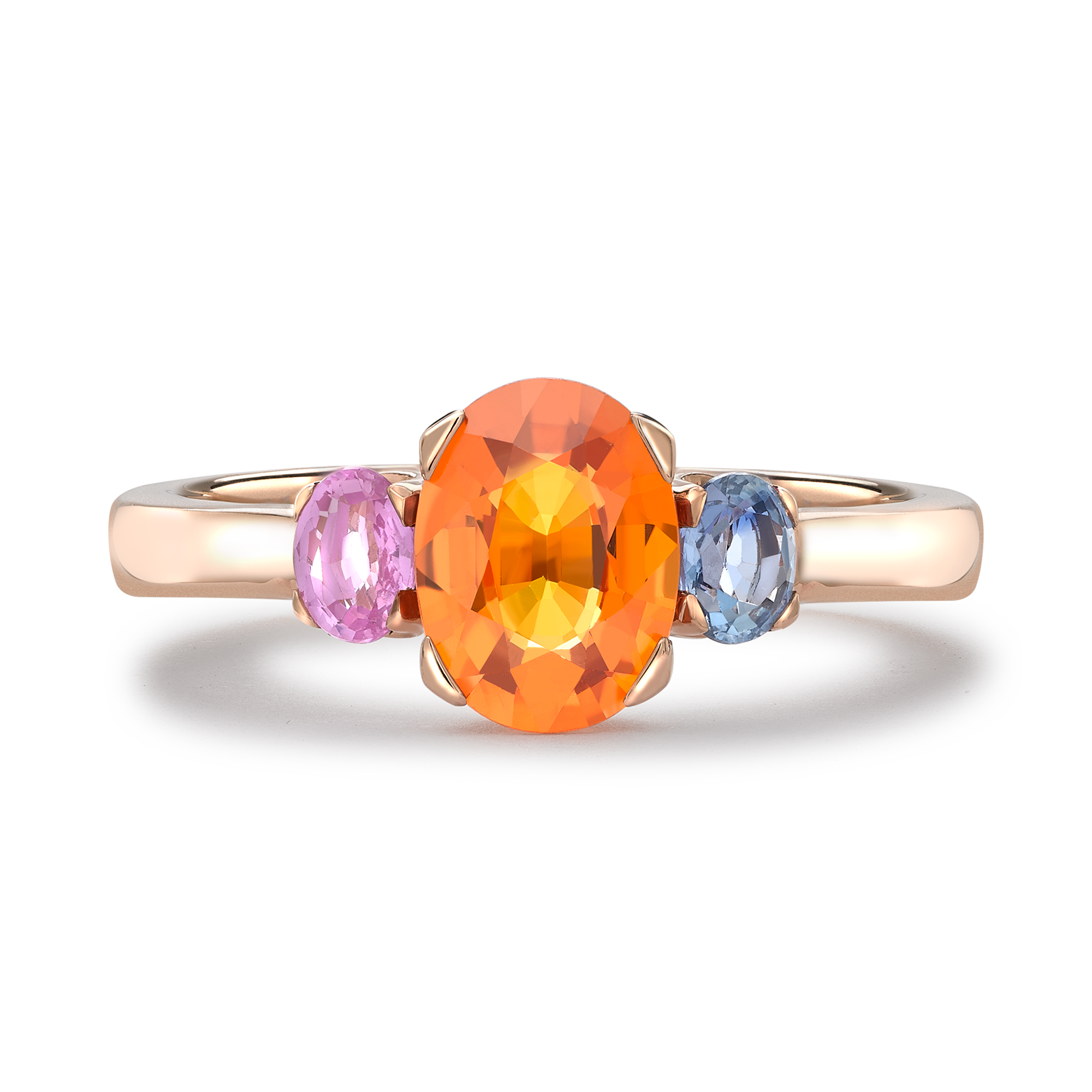 Rainbow Fancy Sapphire Three-Stone Ring Oval Cut, Claw Set_2