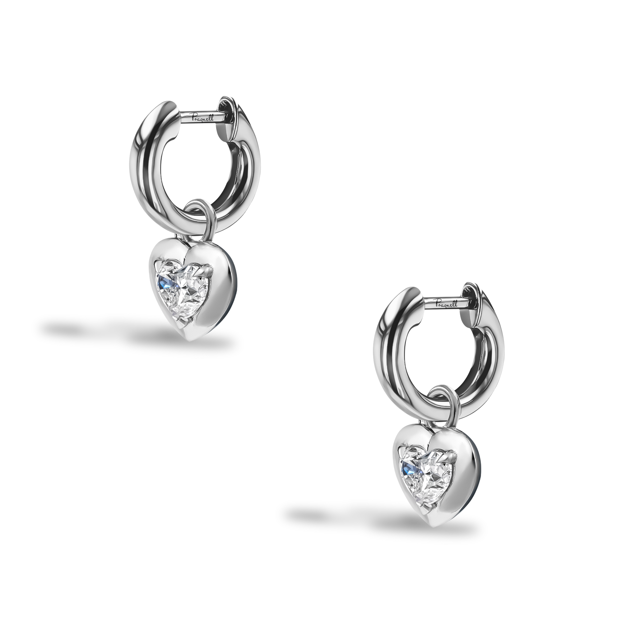Skimming Stone Heart Shaped 1.00ct Diamond Drop Earrings Heart Shape, Claw Set_3