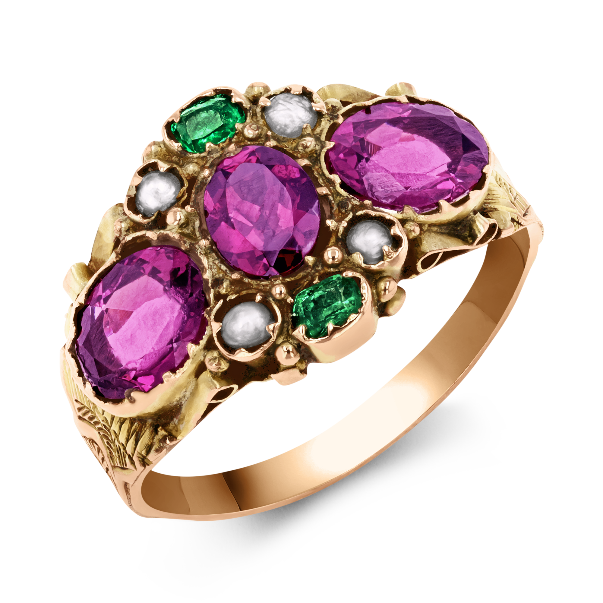 Georgian Garnet, Emerald & Pearl Ring Oval Cut, Claw Set_1